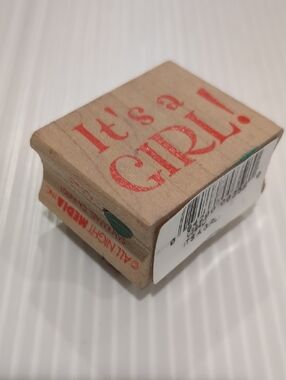 copy🎈  Wood Baby Stamp "It's a GIRL!" Red Text
